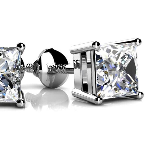 Princess Cut Lab Diamond Stud Earrings - Picture 1 of 2